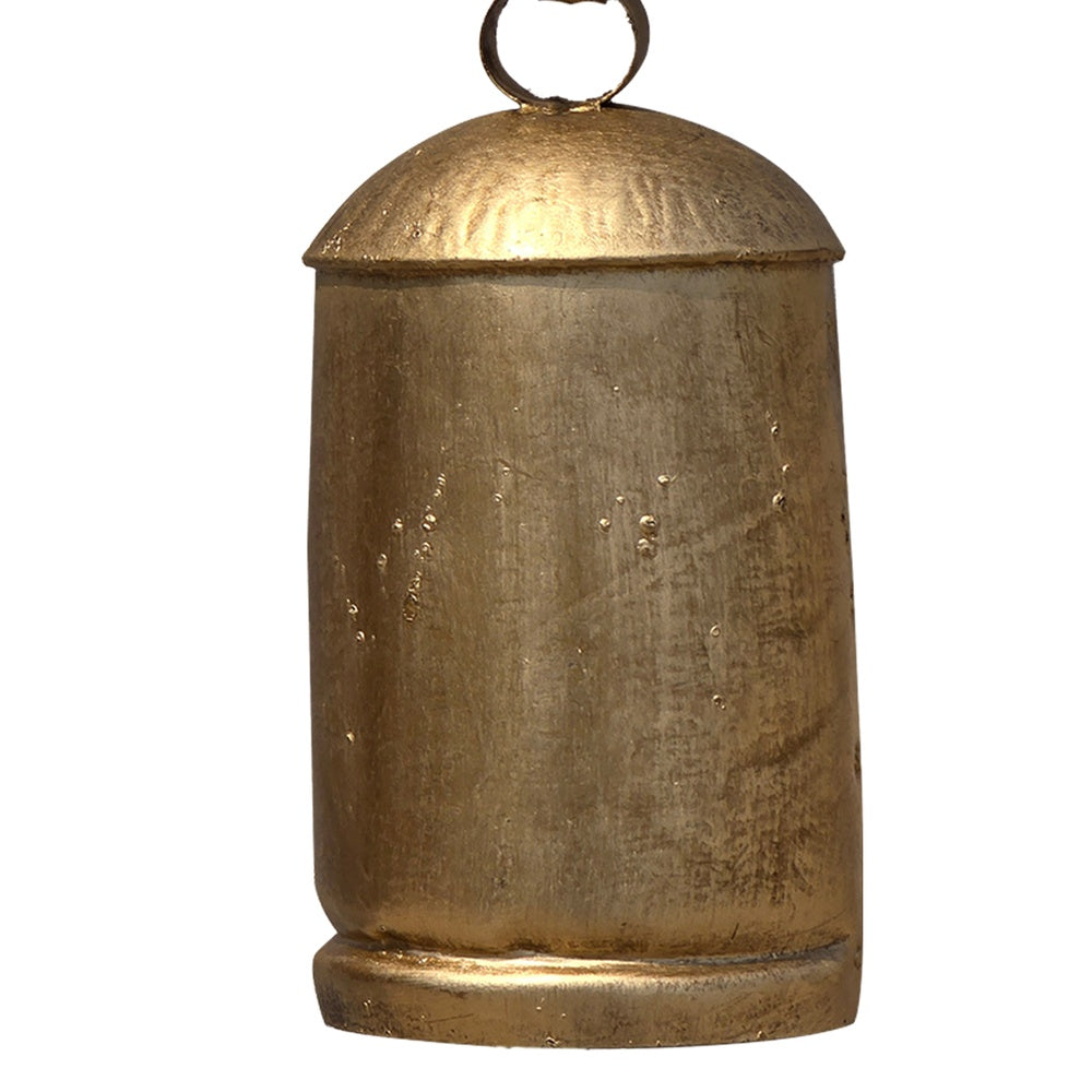 Zaira Decorative Iron Cow Bells Set of 3 | Cylindrical | Antique Gold Finish| Jute Hanging Rope | 20, 15, 12 Inches By The Urban Port