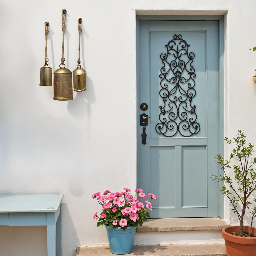 Zaira Decorative Iron Cow Bells Set of 3 | Cylindrical | Antique Gold Finish| Jute Hanging Rope | 20, 15, 12 Inches By The Urban Port