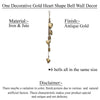 Zema 6 Heart Shape Iron Bells on 35 Inch Jute Hanging Rope Antique Gold Wall Decor - By The Urban Port UPT-332560