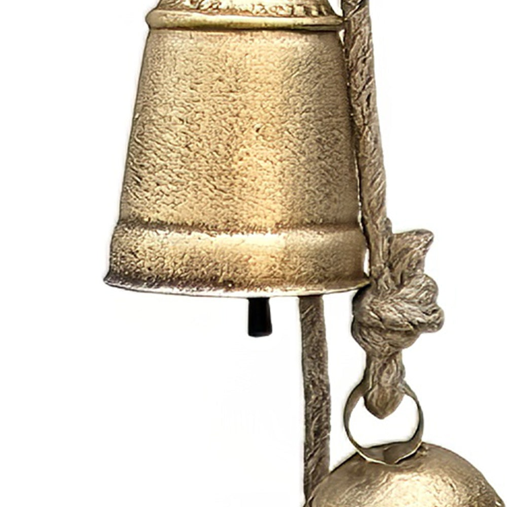 Zema Rustic Iron Hanging Bells Wall Decor, Cylindrical Cowbell on 28 Inch Jute Rope, Antique Gold By The Urban Port