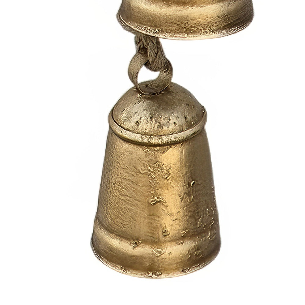 Zema Rustic Iron Hanging Bells Wall Decor, Cylindrical Cowbell on 28 Inch Jute Rope, Antique Gold By The Urban Port
