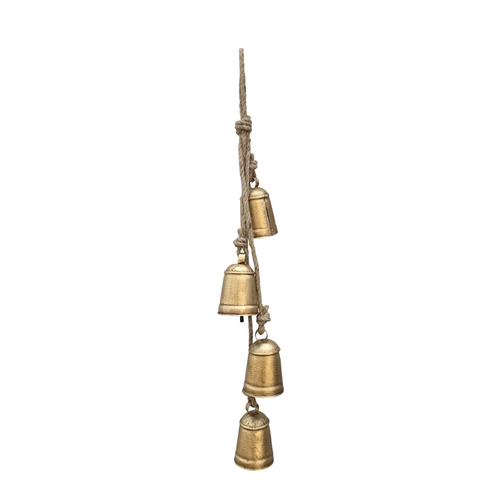 Zema Rustic Iron Hanging Bells Wall Decor, Cylindrical Cowbell on 28 Inch Jute Rope, Antique Gold By The Urban Port