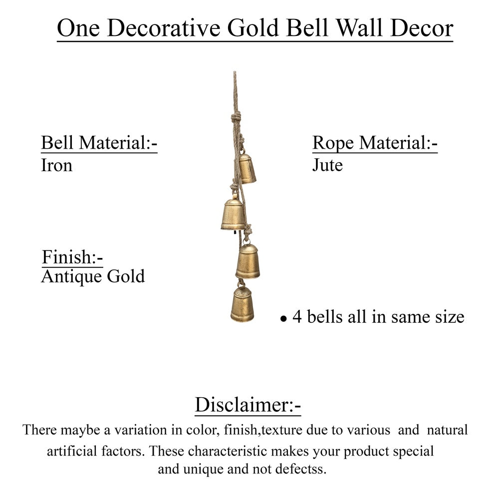 Zema Rustic Iron Hanging Bells Wall Decor, Cylindrical Cowbell on 28 Inch Jute Rope, Antique Gold By The Urban Port