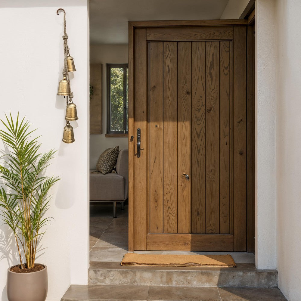 Zema Rustic Iron Hanging Bells Wall Decor Cylindrical Cowbell on 28 Inch Jute Rope Antique Gold By The Urban Port UPT-332561