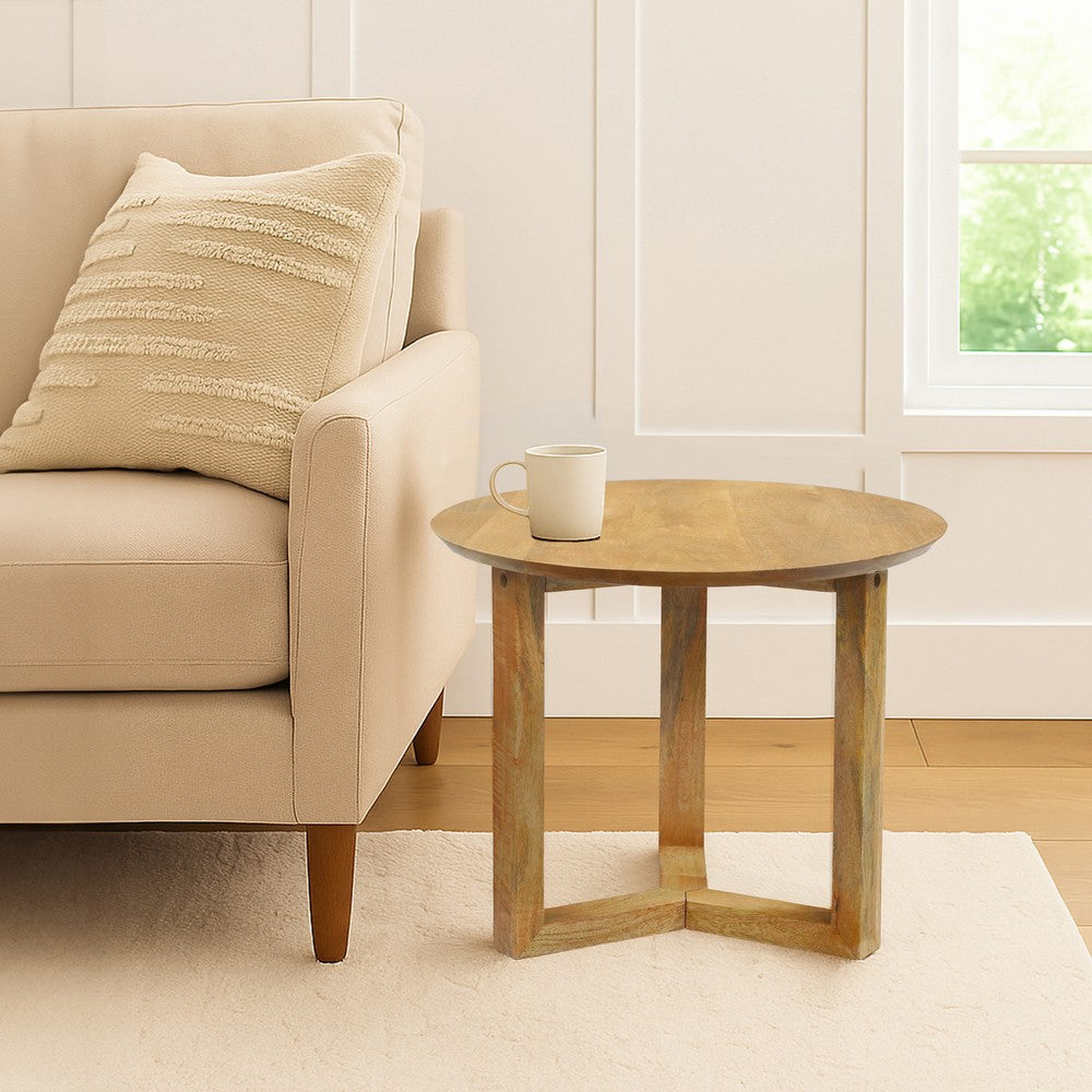 Nina 18.5’’ Round Handcrafted Side End Table | Natural Brown Mango Wood By The Urban Port UPT-333316