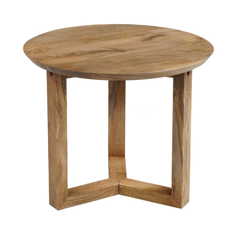Nina 18.5’’ Round Handcrafted Side End Table | Natural Brown Mango Wood By The Urban Port UPT-333316