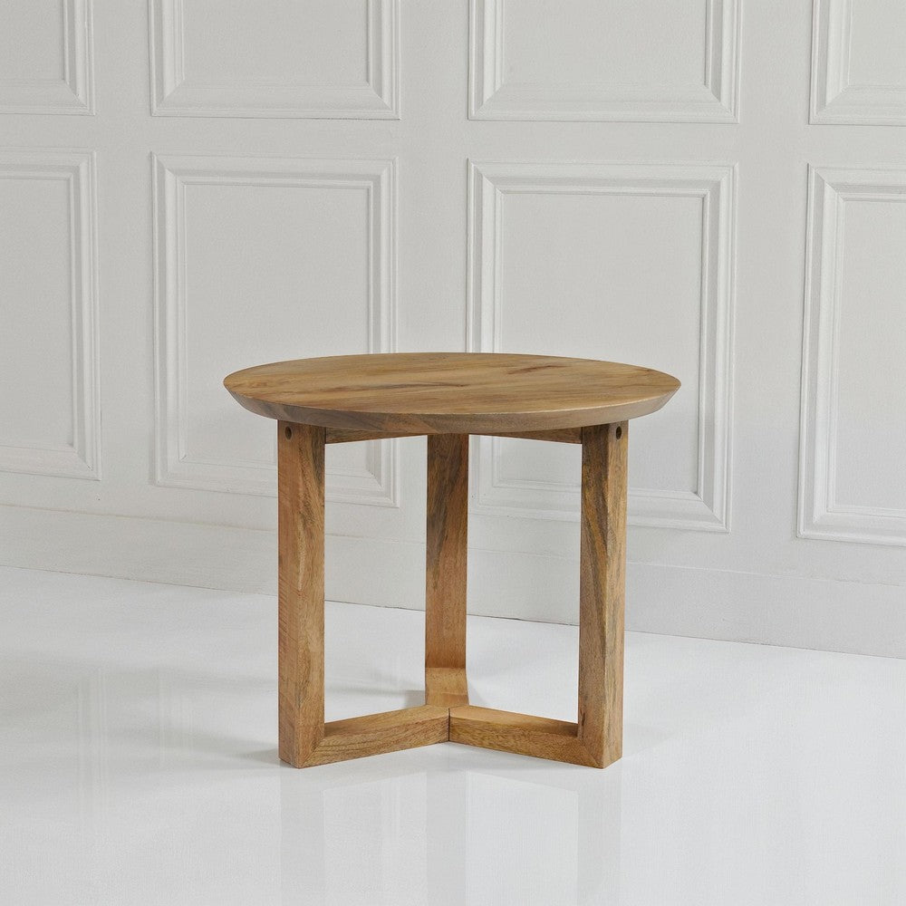Nina 18.5’’ Round Handcrafted Side End Table | Natural Brown Mango Wood By The Urban Port UPT-333316