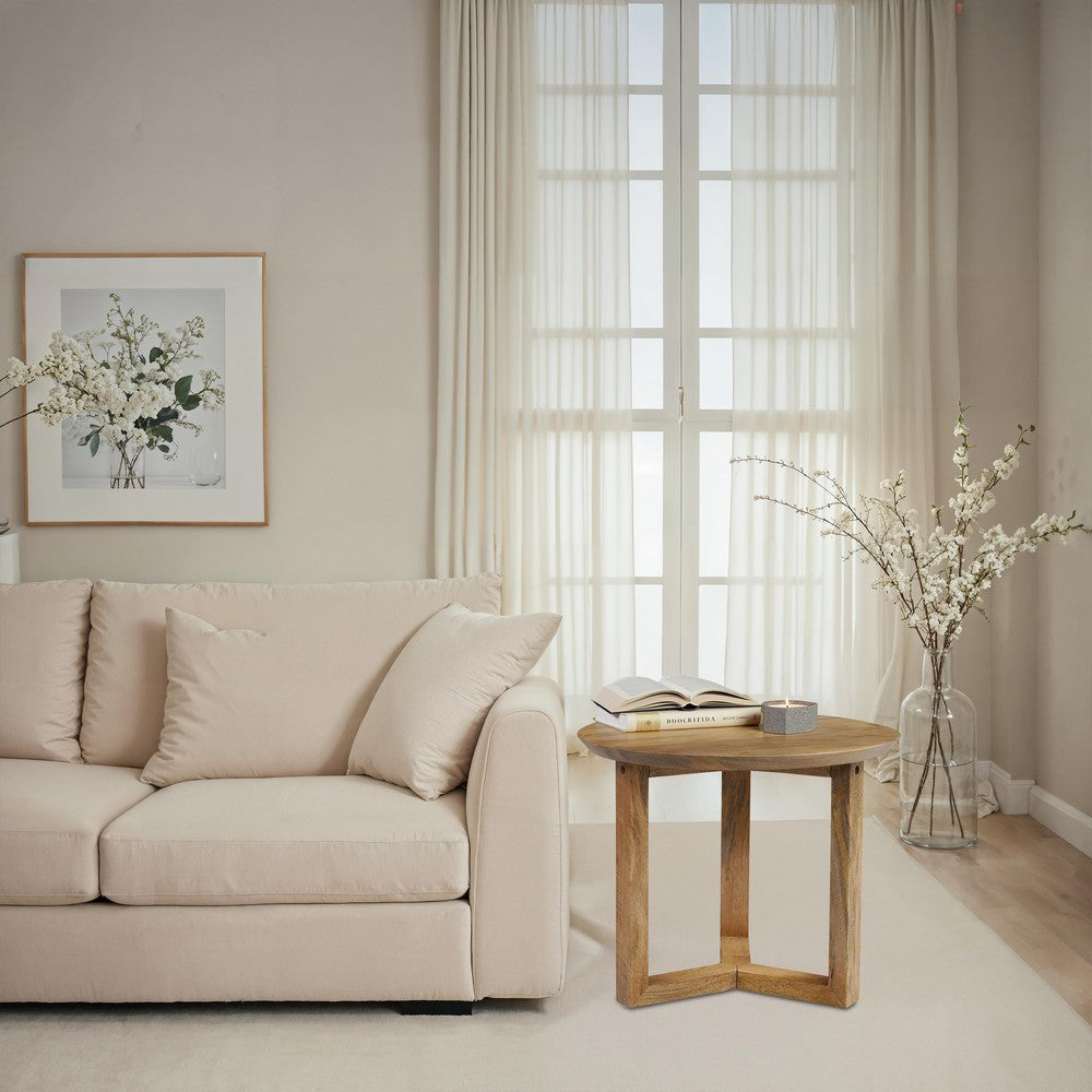 Nina 18.5’’ Round Handcrafted Side End Table | Natural Brown Mango Wood By The Urban Port UPT-333316