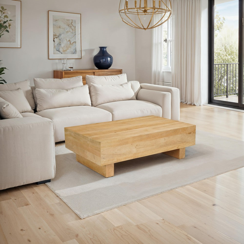 Elias Coffee Table | 42" Rectangular Top | Sandblasted Natural Brown Mango Wood | Wood Sustainably Harvested By The Urban Port