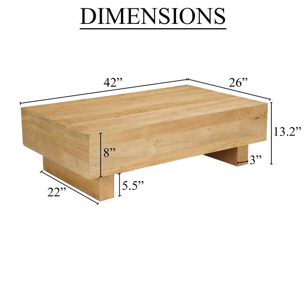 Elias Coffee Table | 42’’ Rectangular Top | Sandblasted Natural Brown Mango Wood | Wood Sustainably Harvested By The Urban Port UPT-333317