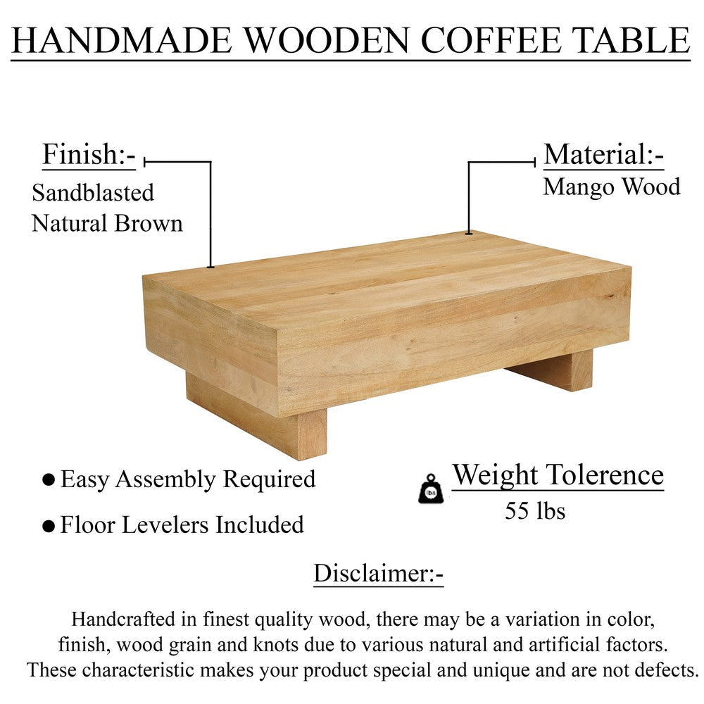 Elias Coffee Table | 42’’ Rectangular Top | Sandblasted Natural Brown Mango Wood | Wood Sustainably Harvested By The Urban Port UPT-333317