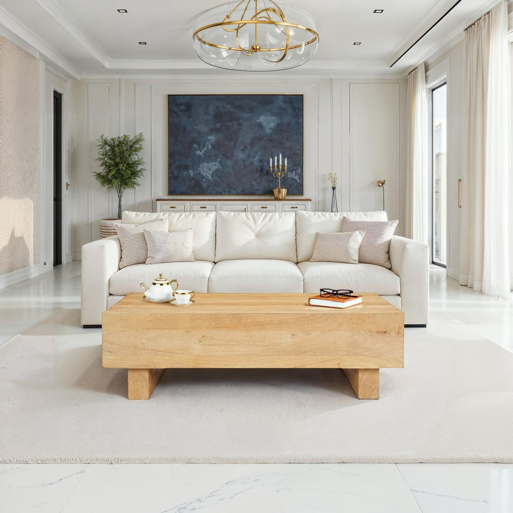 Elias Coffee Table | 42’’ Rectangular Top | Sandblasted Natural Brown Mango Wood | Wood Sustainably Harvested By The Urban Port UPT-333317