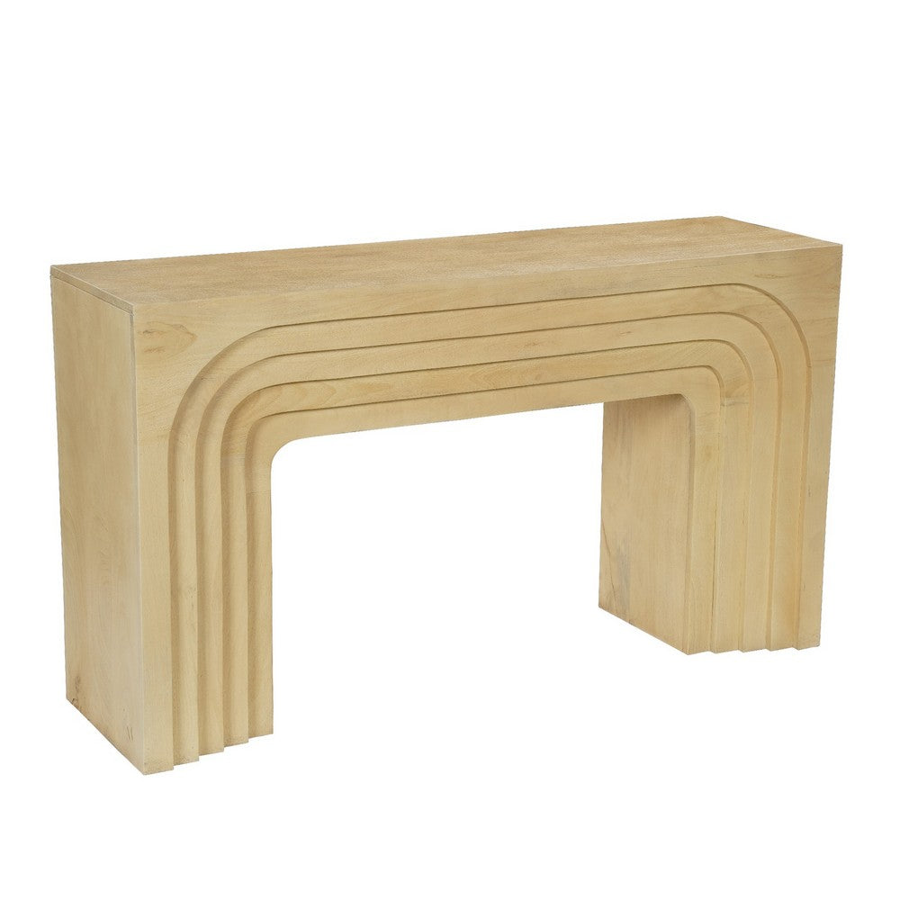 Kesna Console Sofa Table, 53 Inch Sculpted Arch, Light Beige Mango Wood By The Urban Port