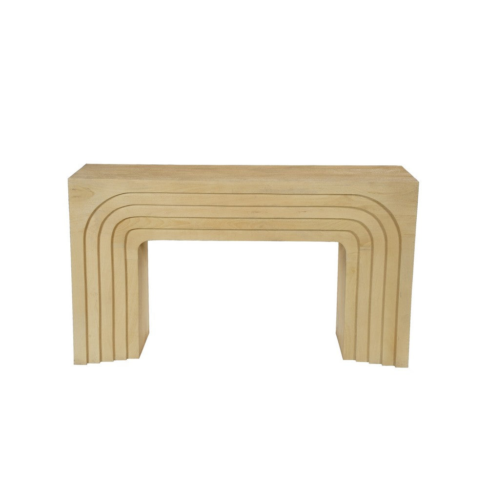 Kesna Console Sofa Table, 53 Inch Sculpted Arch, Light Beige Mango Wood By The Urban Port