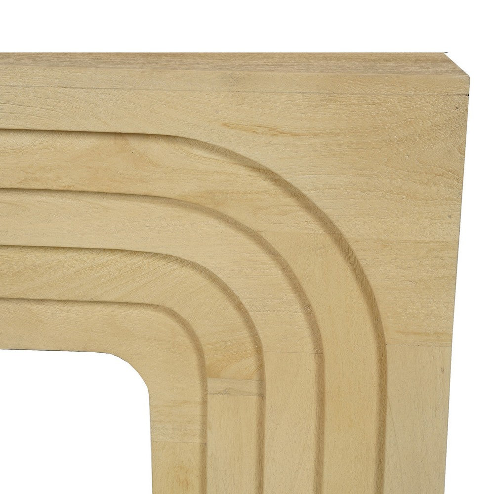 Kesna Console Sofa Table, 53 Inch Sculpted Arch, Light Beige Mango Wood By The Urban Port