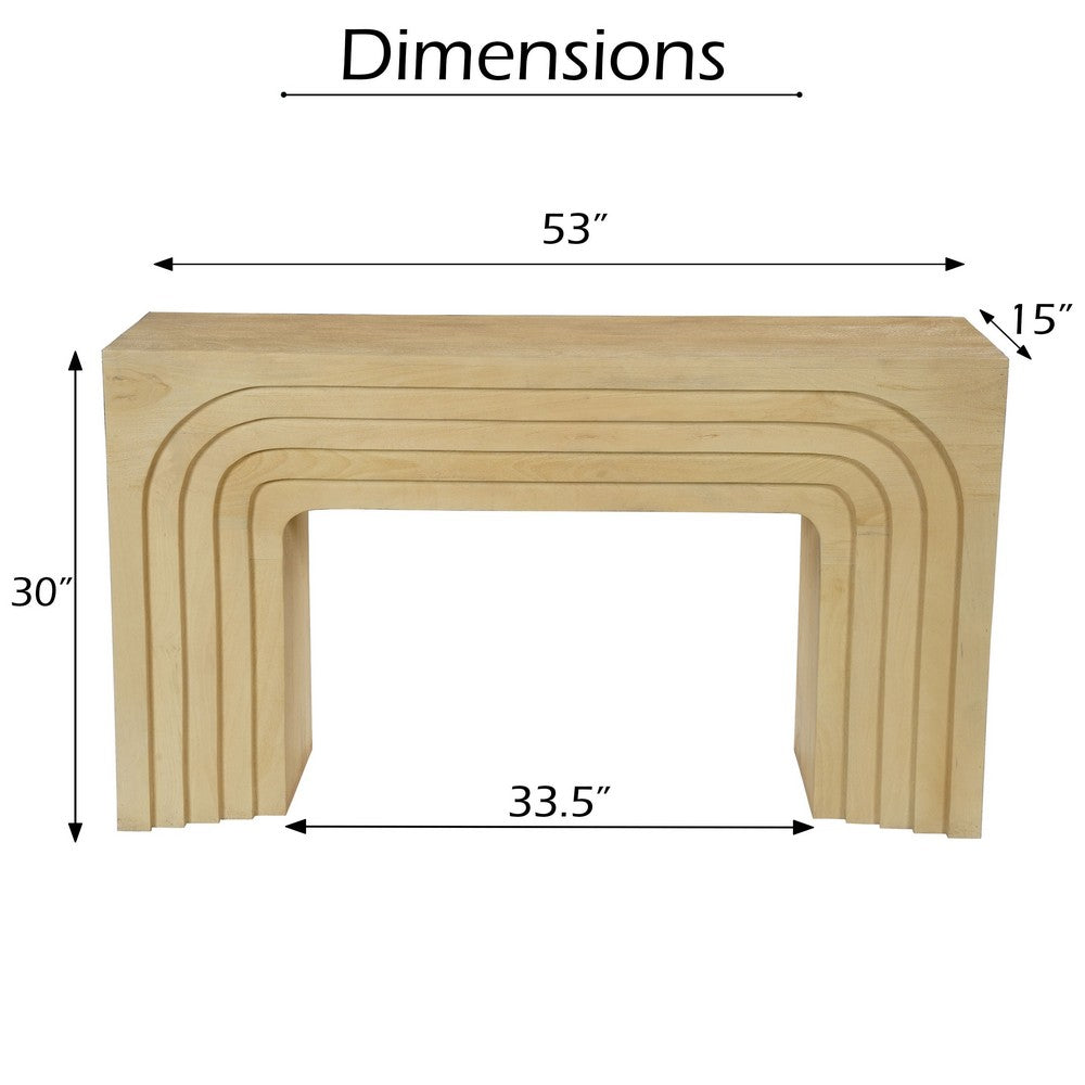 Kesna Console Sofa Table, 53 Inch Sculpted Arch, Light Beige Mango Wood By The Urban Port