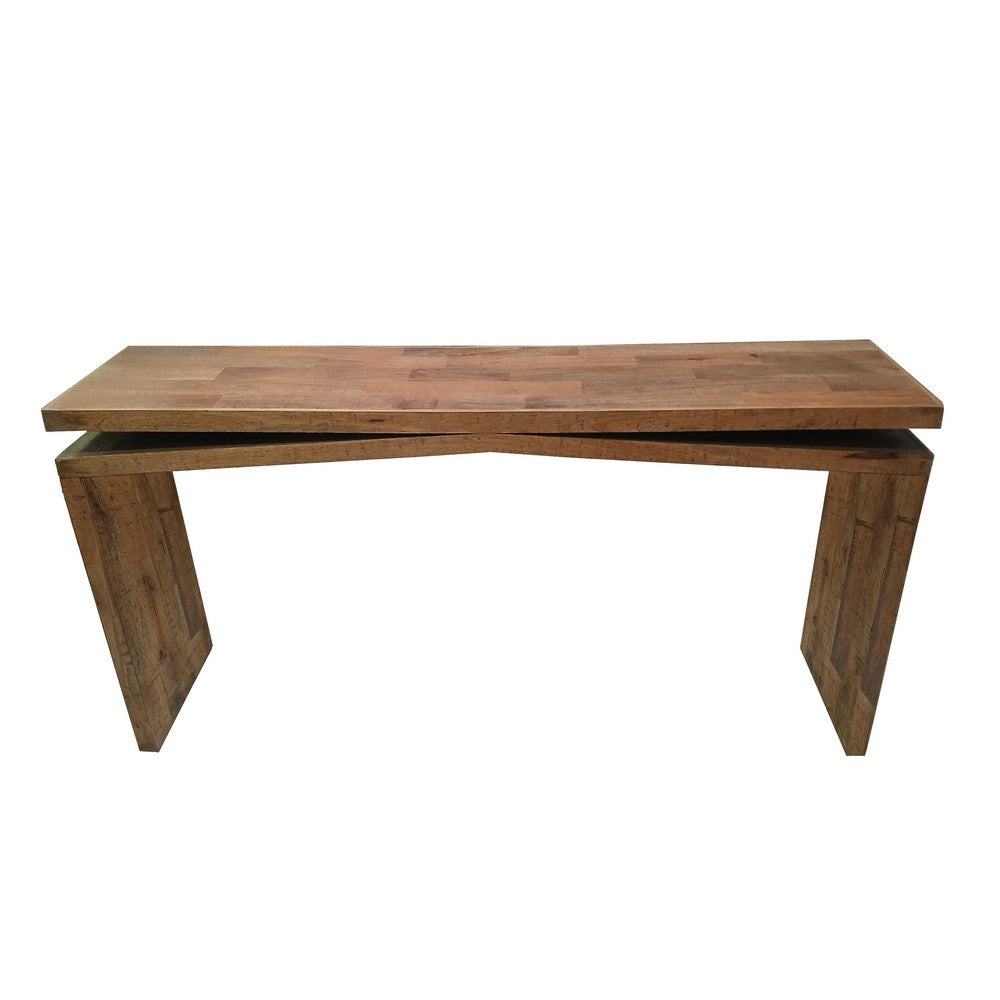 Keri Console Table, 60 inch Solid Mango Wood Slab Top, Handcrafted Rustic Natural Brown, Organic Design By The Urban Port
