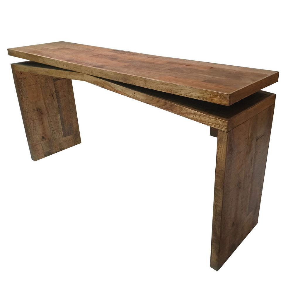 Keri Console Table, 60 inch Solid Mango Wood Slab Top, Handcrafted Rustic Natural Brown, Organic Design By The Urban Port