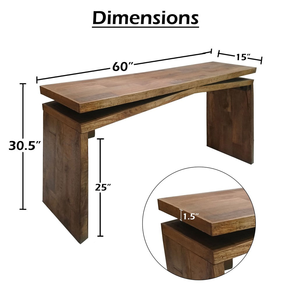 Keri Console Table, 60 inch Solid Mango Wood Slab Top, Handcrafted Rustic Natural Brown, Organic Design By The Urban Port