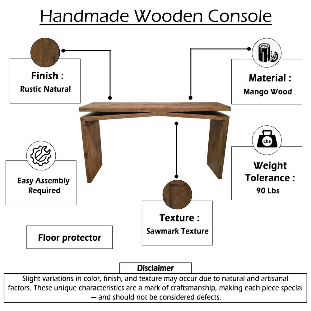 Keri Console Table, 60 inch Solid Mango Wood Slab Top, Handcrafted Rustic Natural Brown, Organic Design By The Urban Port