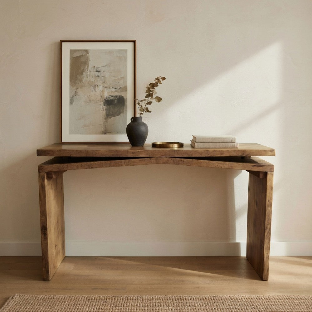 Keri Console Table, 60 inch Solid Mango Wood Slab Top, Handcrafted Rustic Natural Brown, Organic Design By The Urban Port