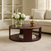 Bard Coffee Table, 38 Inch Round Top with Shelf, Walnut Brown Mango Wood Sculptural Frame By The Urban Port