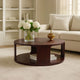 Bard Coffee Table, 38 Inch Round Top with Shelf, Walnut Brown Mango Wood Sculptural Frame By The Urban Port