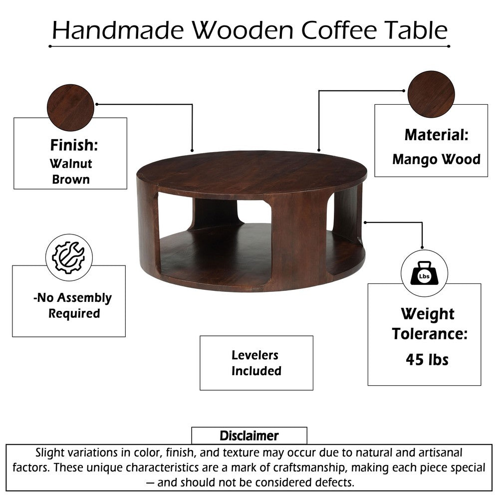 Buy Coffee Table, 38 Inch Round Top, Walnut Brown – Casagear