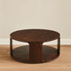 Bard Coffee Table, 38 Inch Round Top with Shelf, Walnut Brown Mango Wood Sculptural Frame By The Urban Port