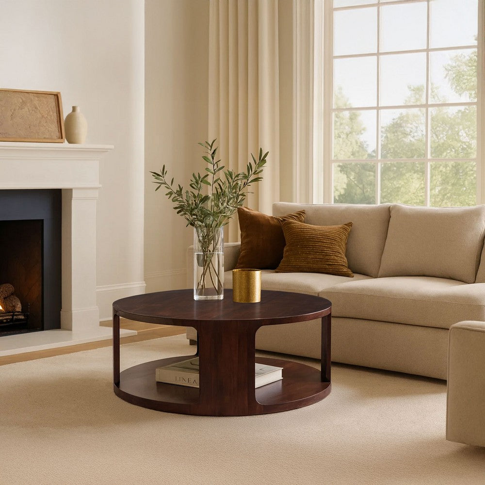 Buy Coffee Table, 38 Inch Round Top, Walnut Brown – Casagear