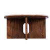 Kara Coffee Table, 29 Inch Round Botticino Marble Top, Brown Mango Wood 3 Panel Tripod Base By The Urban Port