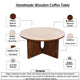 Kara Coffee Table, 29 Inch Round Botticino Marble Top, Brown Mango Wood 3 Panel Tripod Base By The Urban Port