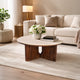 Kara Coffee Table, 29 Inch Round Botticino Marble Top, Brown Mango Wood 3 Panel Tripod Base By The Urban Port