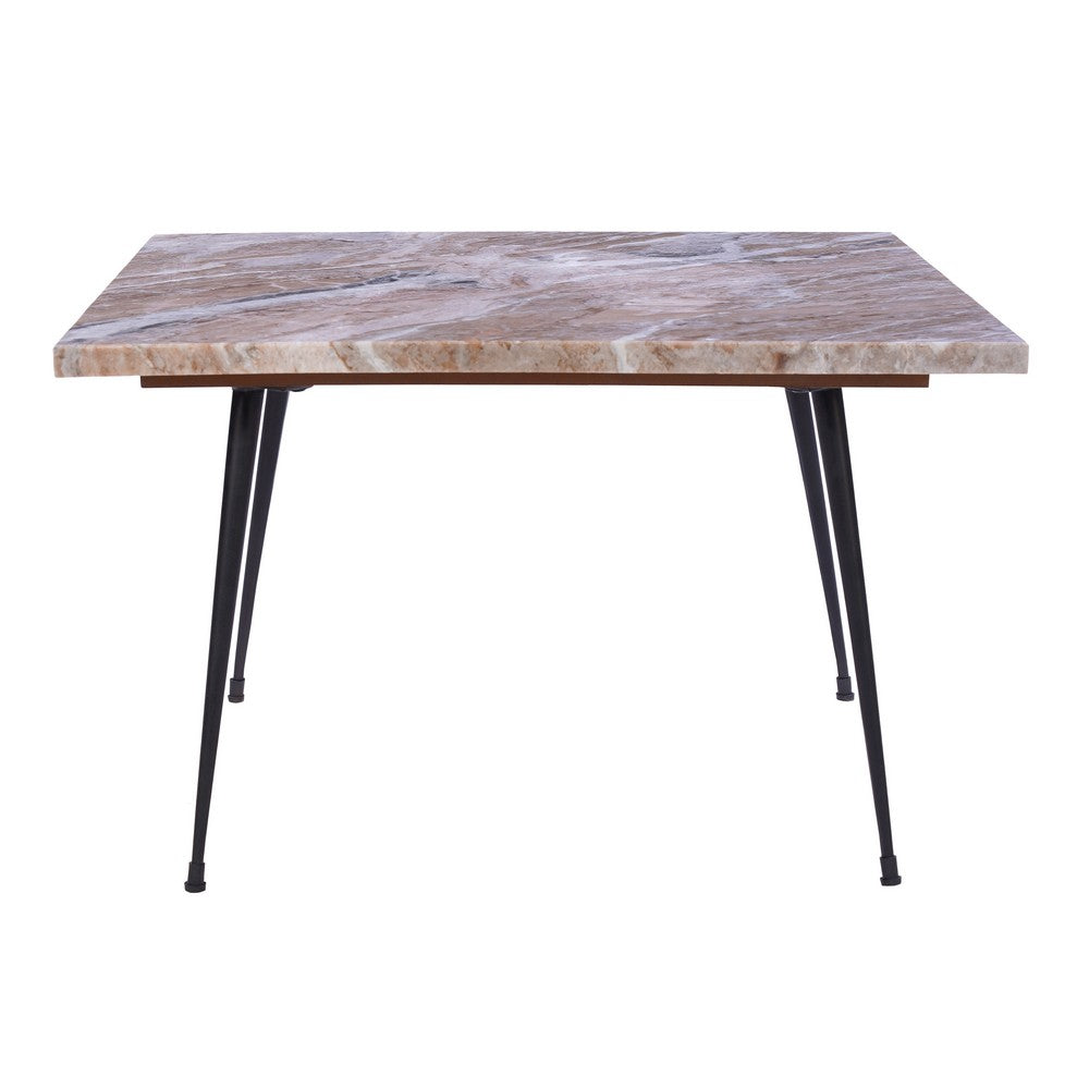 Taro Coffee Table | 24 Inch Square Taupe Brown Real Marble Top | Black Metal Legs By The Urban Port