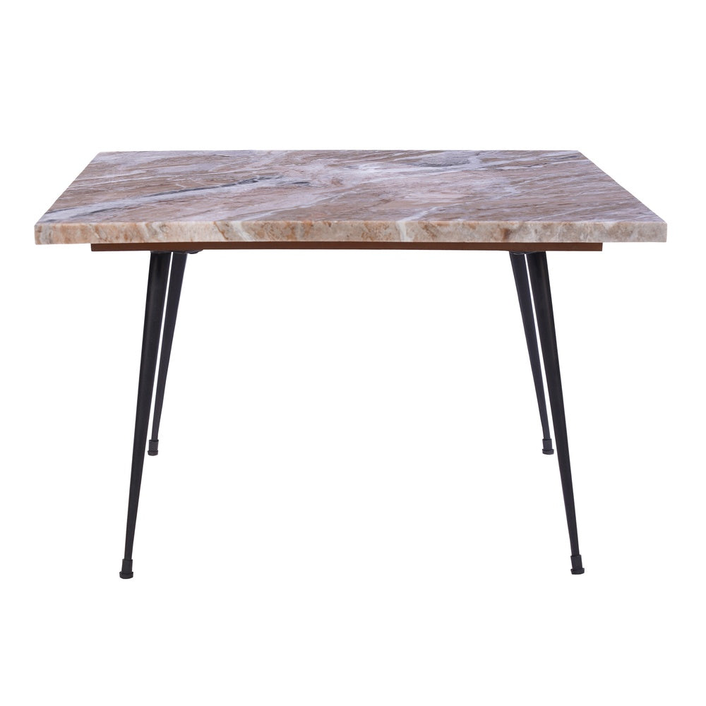 Taro Coffee Table | 24 Inch Square Taupe Brown Real Marble Top | Black Metal Legs By The Urban Port