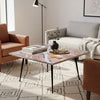 Taro Cocktail Table | 24 Inch Square Taupe Brown Marble Top | Indoor & Outdoor Patio Table | Black Metal Legs By The Urban Port