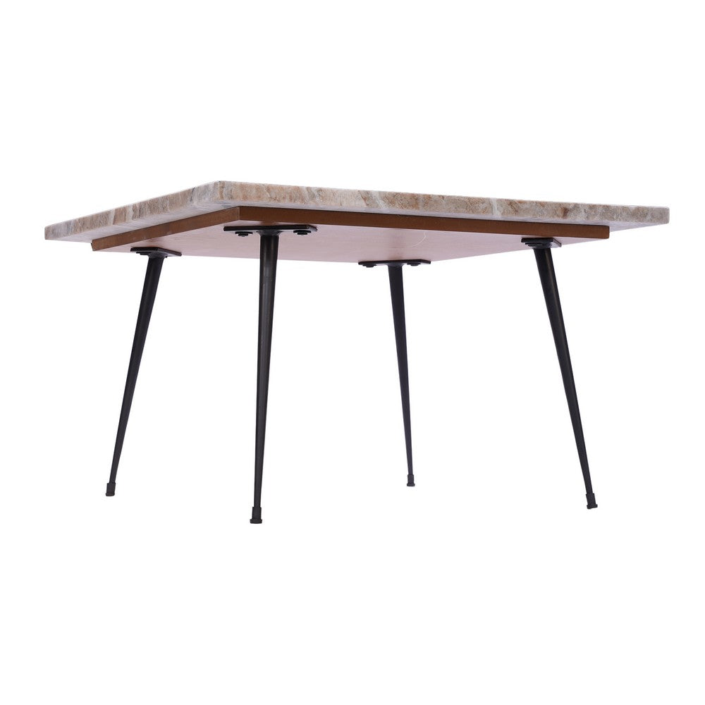 Taro Cocktail Table | 24 Inch Square Taupe Brown Marble Top | Indoor & Outdoor Patio Table | Black Metal Legs By The Urban Port