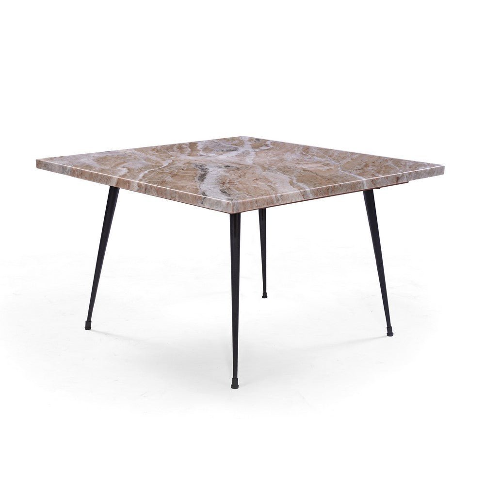 Taro Cocktail Table | 24 Inch Square Taupe Brown Marble Top | Indoor & Outdoor Patio Table | Black Metal Legs By The Urban Port