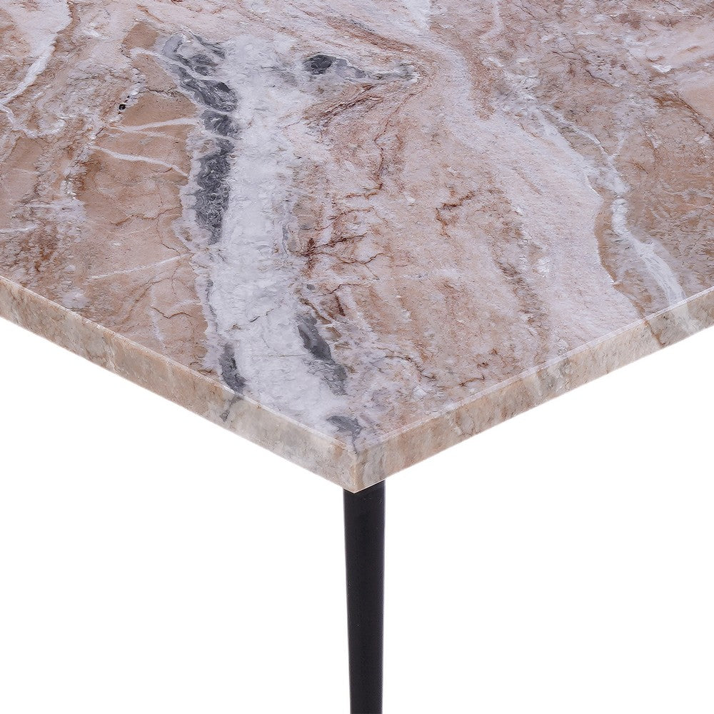 Taro Cocktail Table | 24 Inch Square Taupe Brown Marble Top | Indoor & Outdoor Patio Table | Black Metal Legs By The Urban Port