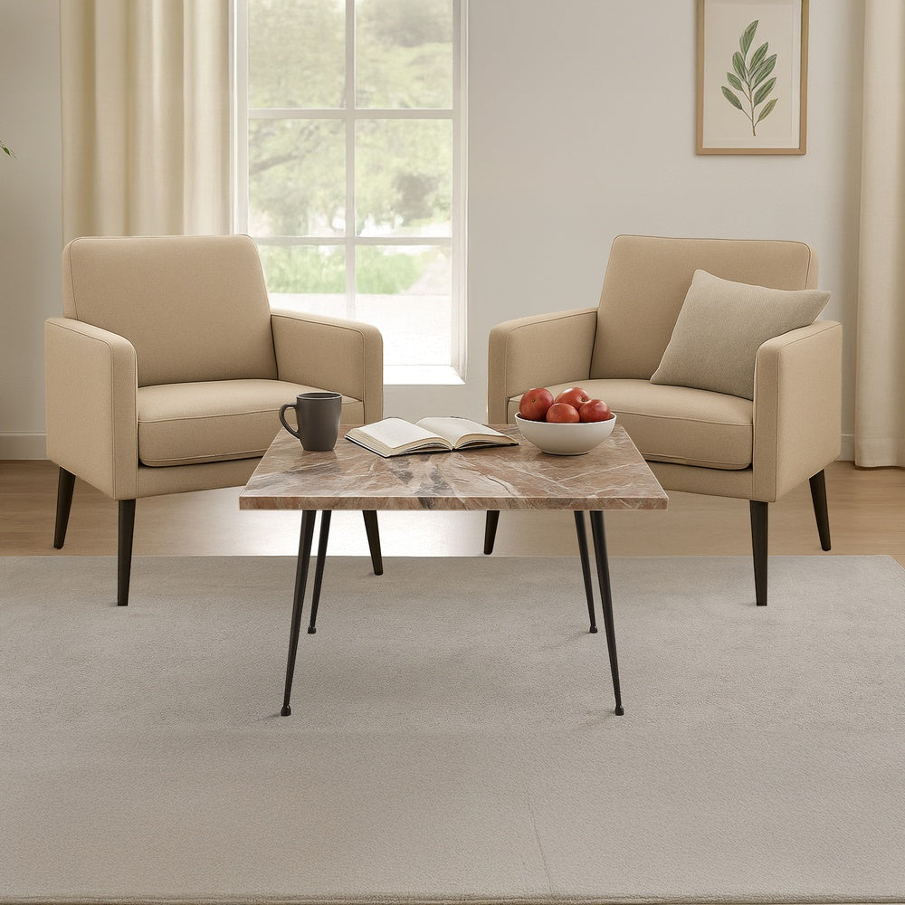 Taro Coffee Table | 24 Inch Square Taupe Brown Real Marble Top | Black Metal Legs By The Urban Port