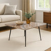 Taro Coffee Table | 24 Inch Square Taupe Brown Real Marble Top | Black Metal Legs By The Urban Port