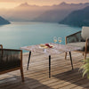 Taro Cocktail Table | 24 Inch Square Taupe Brown Marble Top | Indoor & Outdoor Patio Table | Black Metal Legs By The Urban Port