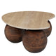 Resh Accent Coffee Table Curved Natural Travertine Top Round 3 Balls Wood Base By The Urban Port UPT-336139