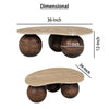 Resh Accent Coffee Table Curved Natural Travertine Top Round 3 Balls Wood Base By The Urban Port UPT-336139