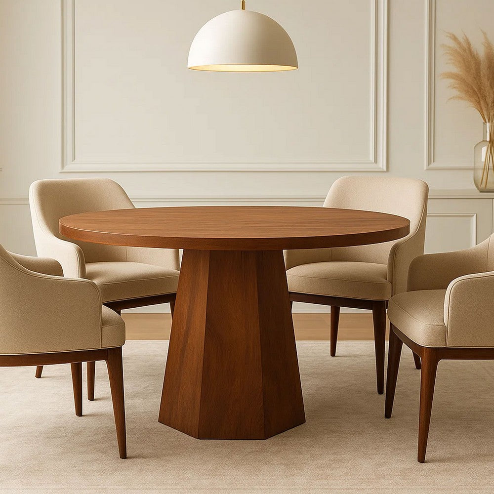 Koi Dining Table | 42" Round Top | Handmade Ambre Brown Mango Wood | Octagonal Pedestal Base By The Urban Port