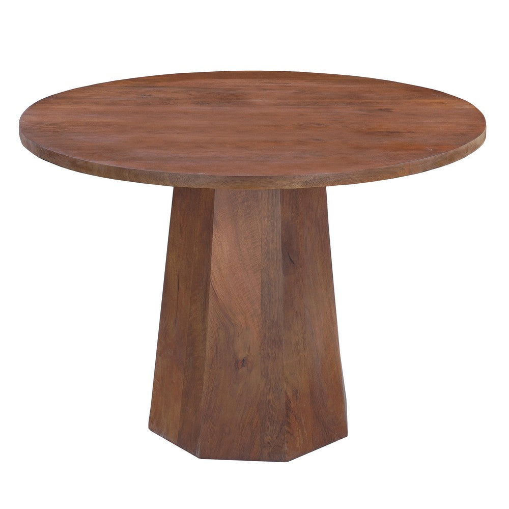 Koi Dining Table | 42" Round Top | Handmade Ambre Brown Mango Wood | Octagonal Pedestal Base By The Urban Port