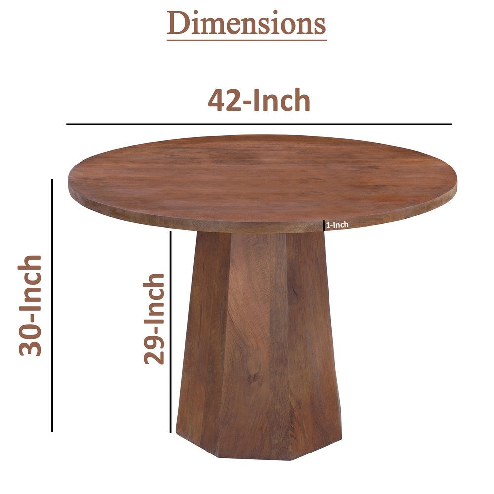 Koi Dining Table | 42" Round Top | Handmade Ambre Brown Mango Wood | Octagonal Pedestal Base By The Urban Port