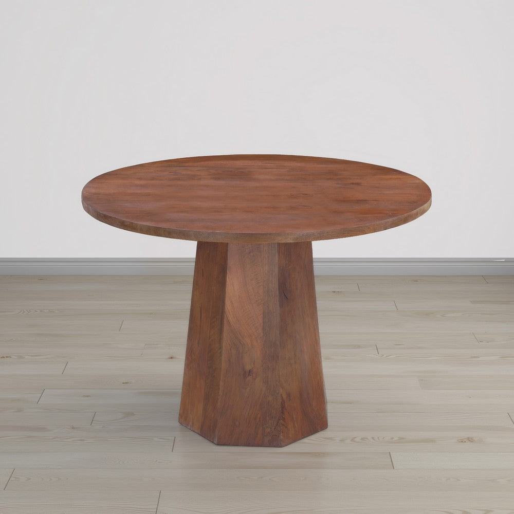 Koi Dining Table | 42" Round Top | Handmade Ambre Brown Mango Wood | Octagonal Pedestal Base By The Urban Port