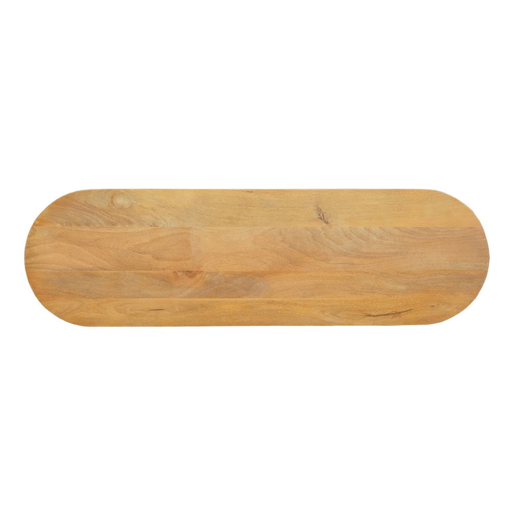 Cleo 54 Inch Sofa Console Table, Rounded Corners, Ribbed Pillar Legs, Oak Finish Mango Wood By The Urban Port