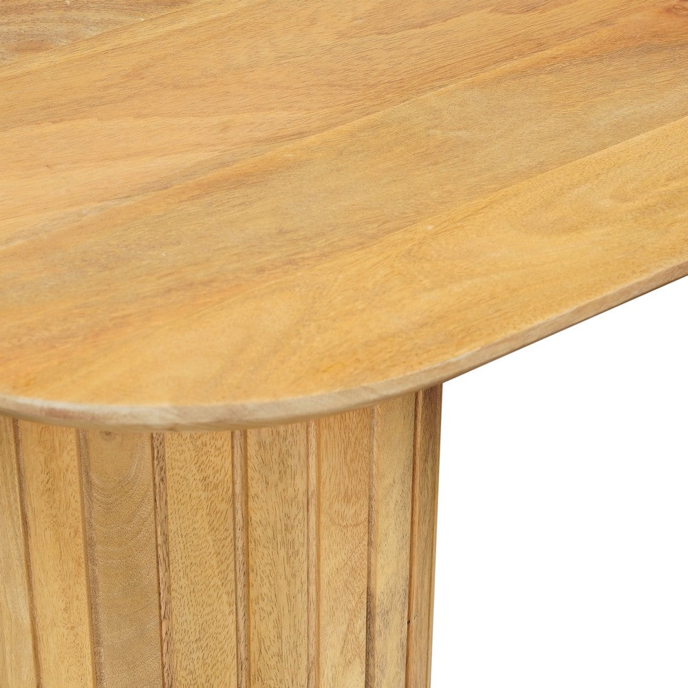 Cleo 54 Inch Sofa Console Table, Rounded Corners, Ribbed Pillar Legs, Oak Finish Mango Wood By The Urban Port